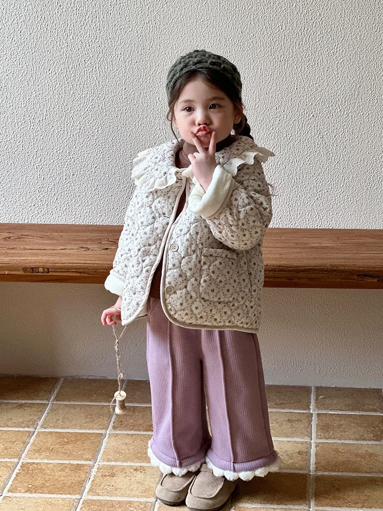

Girls' Cotton Jacket Autumn Winter New Fashionable Children's Korean Style Floral Cotton Coat Baby Girl Thickened Winter Clothin