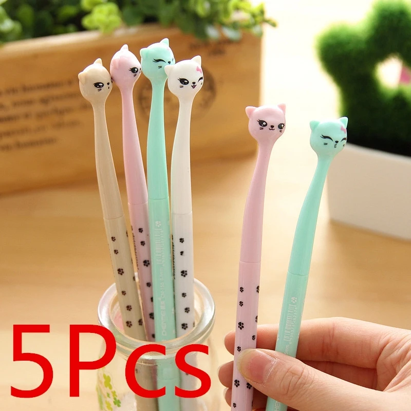 5PCS Cute Multicolor Animal Lovely Cat Kitty Ball Point Pen Stationary Kids Students 5pcs