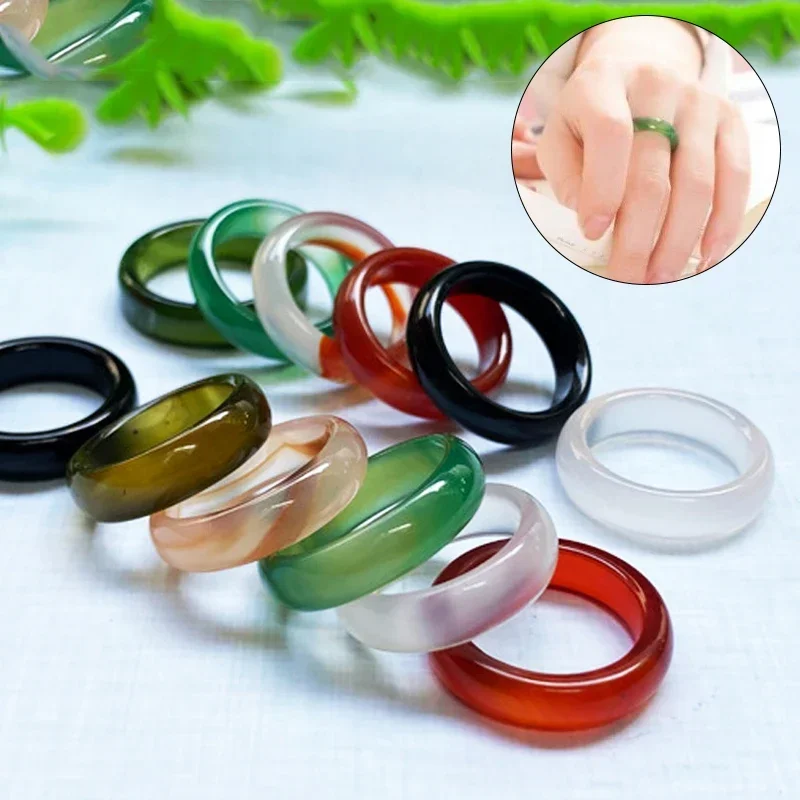 Unisex Natural Ring Multicolor Black Green Red Agates Created Circle Natural Stone Finger Rings Charms Christmas Gifts Wholesale