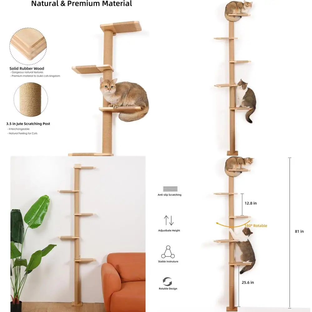 

5-Level Ceiling-Reaching Cat Tree with Wall-Mounted Scratcher, Interactive Climbing Shelves for Kittens, Ideal for Play, Scratch