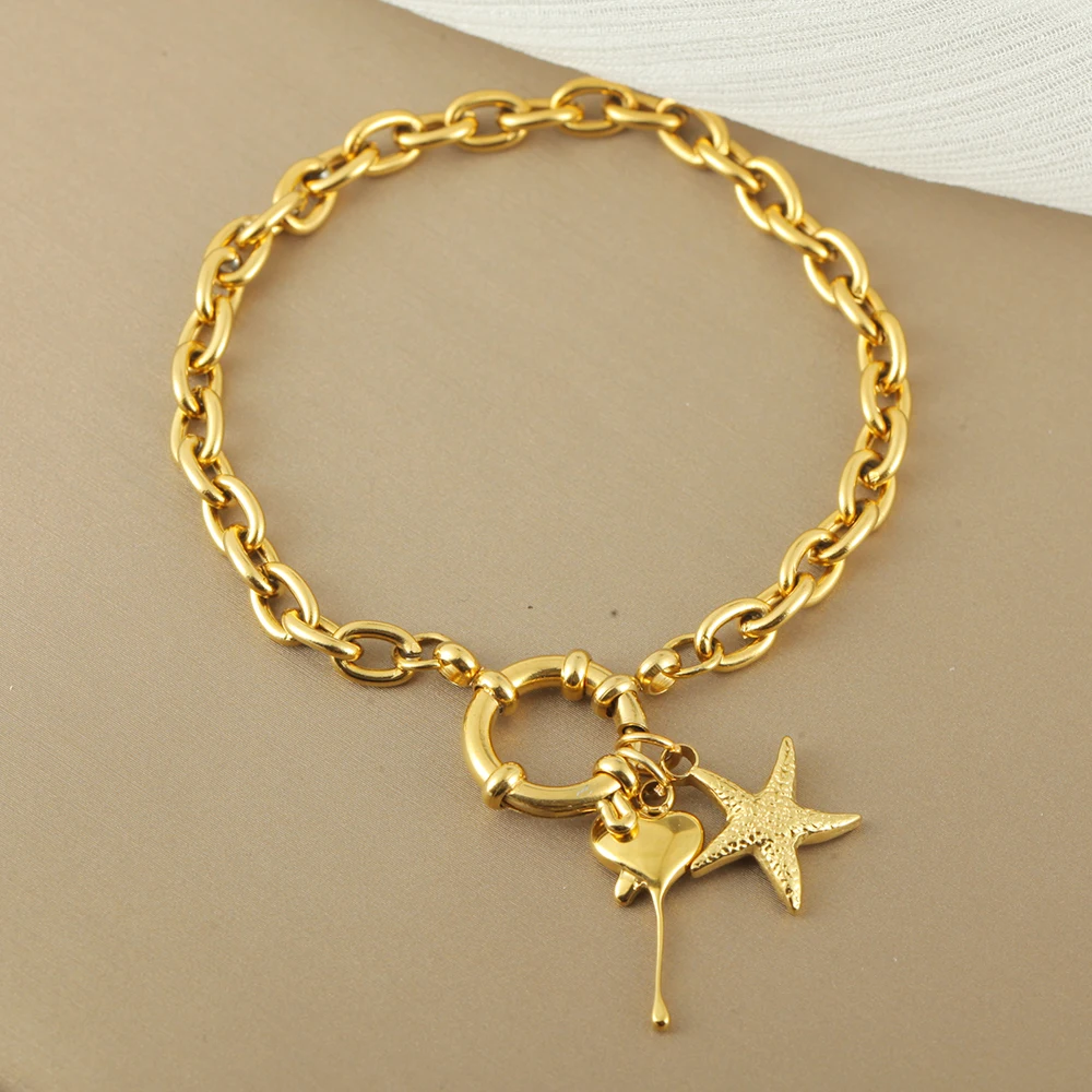 

Couple Bracelet Heart Angel Dolphin 2 Piece Pendant DIY Accessories Big O-Shaped Chain Luxury Designer Jewelry Girlfriend Gifts