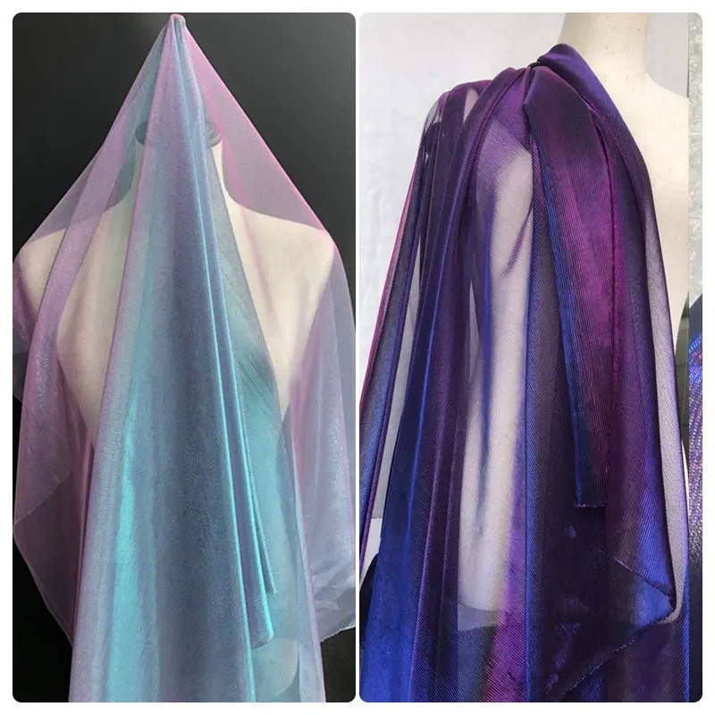 نسيج شبكي بمنظور لامع بالليزر ، ملابس مرحلة هانفو ، مواد خياطة ذاتية الصنع ، قماش نسيج إبداعي ، 150 × 50 سم