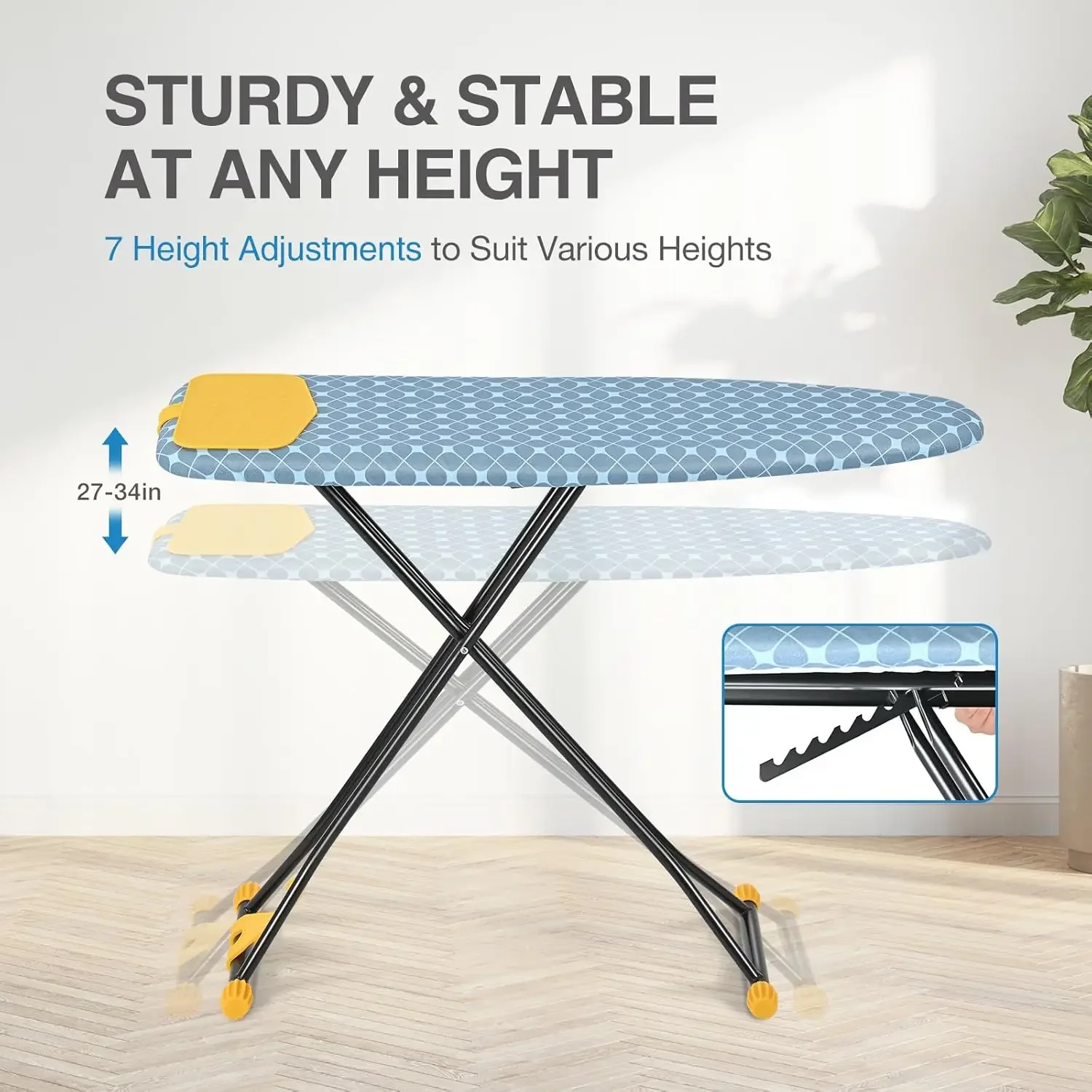 Ironing Board with Iron Rest, Compact and Space Saver Iron Board, Extra Thick Cover, Height Adjustable, Wall Mount &  Yellow