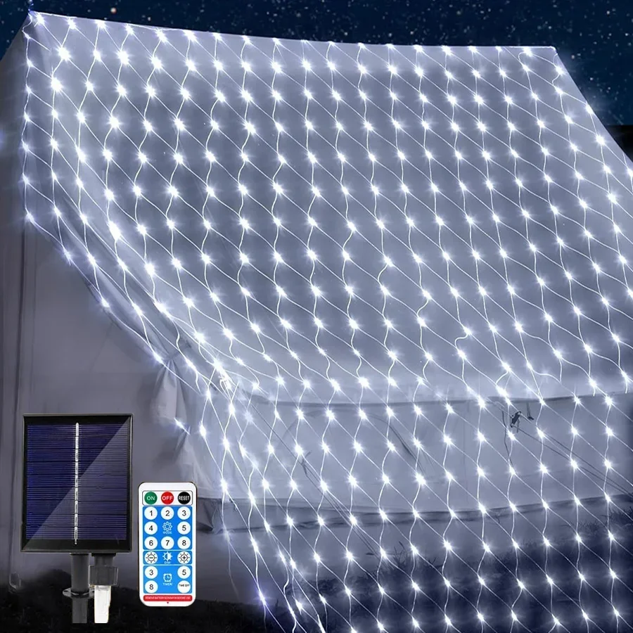 3*2m 6*4m Solar Powered LED Net Lights Outdoor Solar Net Mesh Fairy Light Tree-Wrap Lights for Bush Window Wall Decor