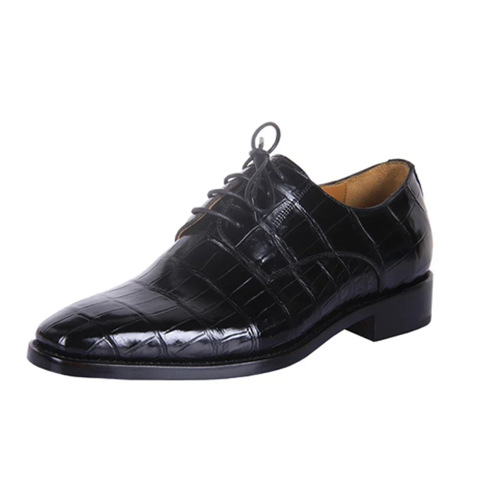 hulangzhishi new crocodile  Men dress shoes  Pure manual  lace-up  Single shoes  black  male  business  male formal  shoes