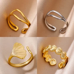 Minimalist Line Stainless Steel Open Rings For Women Gold Color Wedding Aesthetic Ring Designer Jewelry Accessories BFF anillo