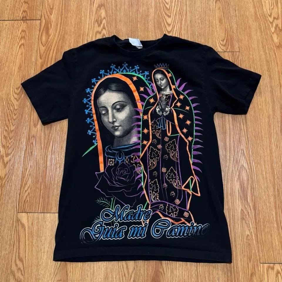 Vintage Virgin Mary Shirt Multicolor Mother Mary Jesus God Black Measures Small