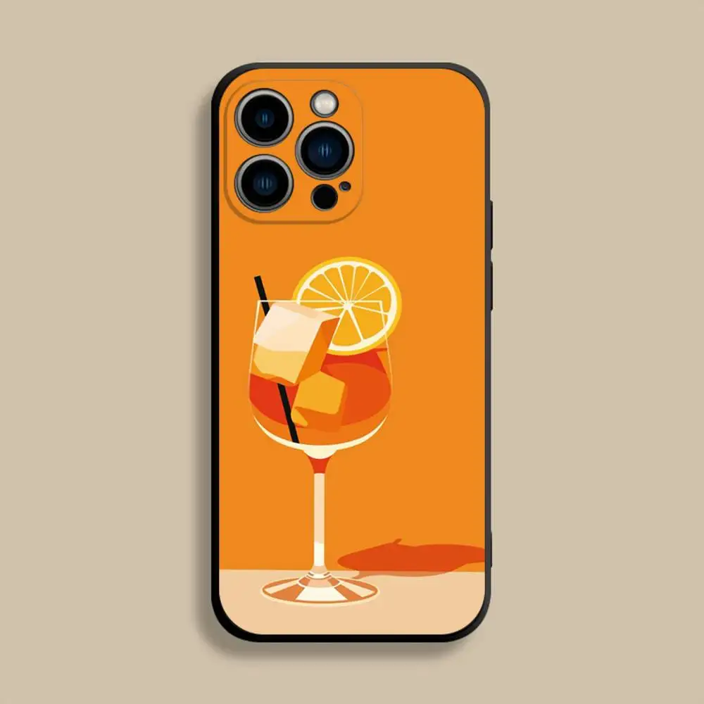 Aperol Funny Spritz telefoonhoesje voor iPhone 17,16,15,14,13,12,Pro,Max,Plus,E,SE4,Air,Mini zwarte zachte hoes