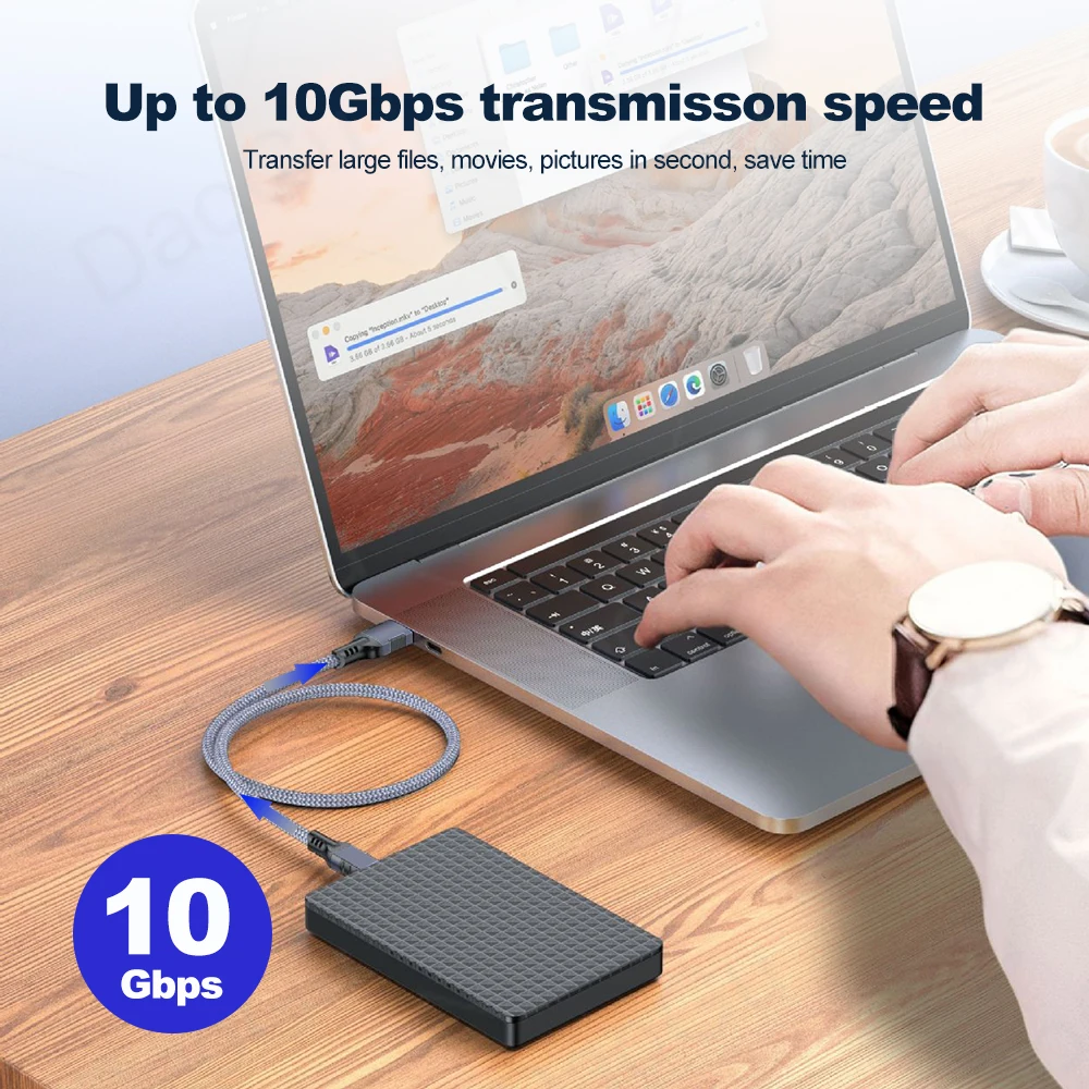 Fotografia 3: Cabo de Dados de Alta Qualidade 10Gbps com Transmissão Rápida USB 3.2 Tipo C, Cabo de Carregamento Rápido 3A 60W para Celular e SSD