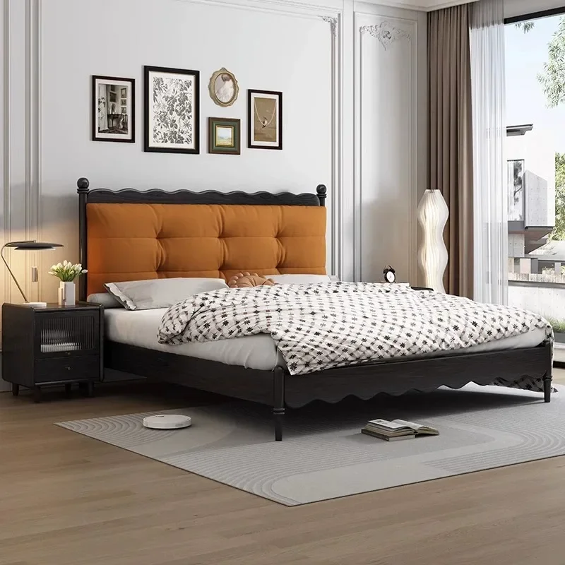 French retro, log ash wood, all solid wood master bedroom, big bed Nordic simplicity
