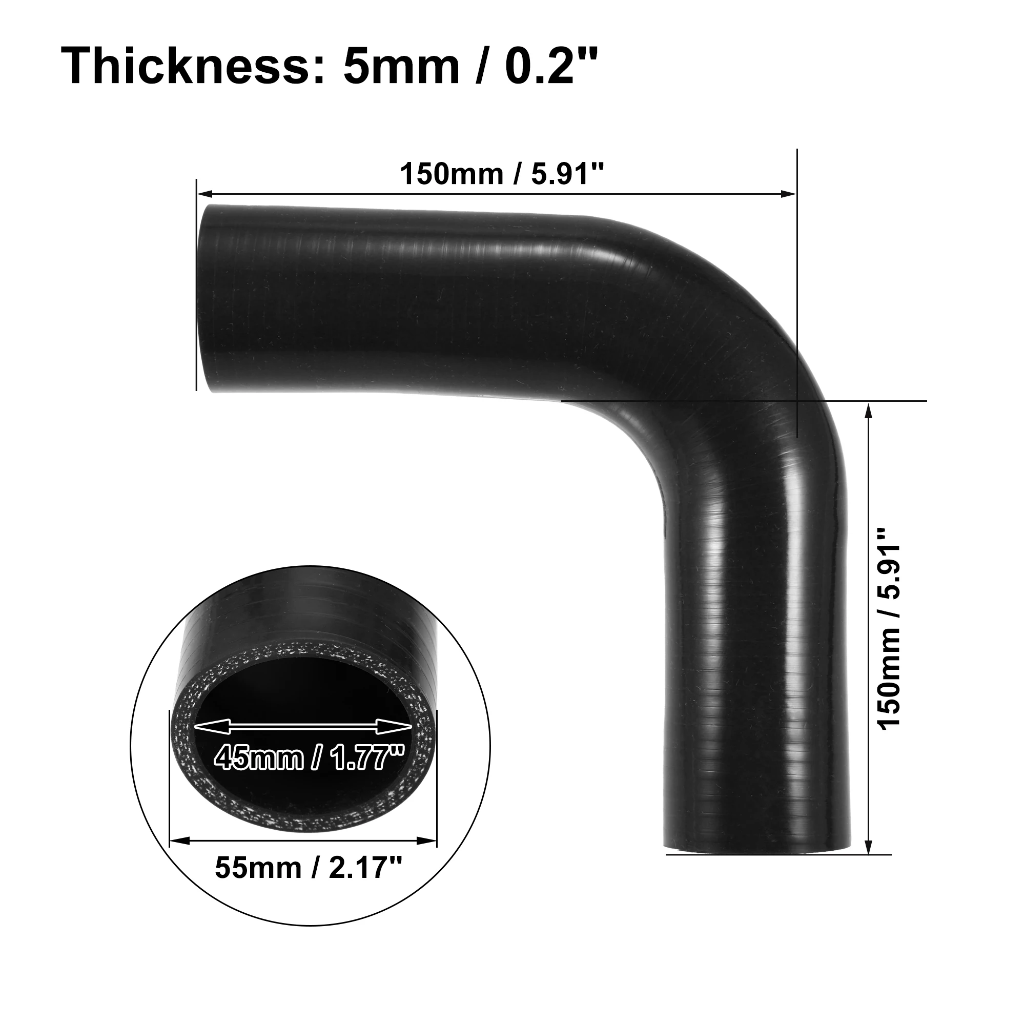 UXCELL 90 Grad 9,5/11/13/16/19/22/25/28/32/35/40/45/48/54 mm Winkel-Silikon-Schlauchkupplung, Ladeluftkühlerrohr, 150 x 150 mm, Schwarz