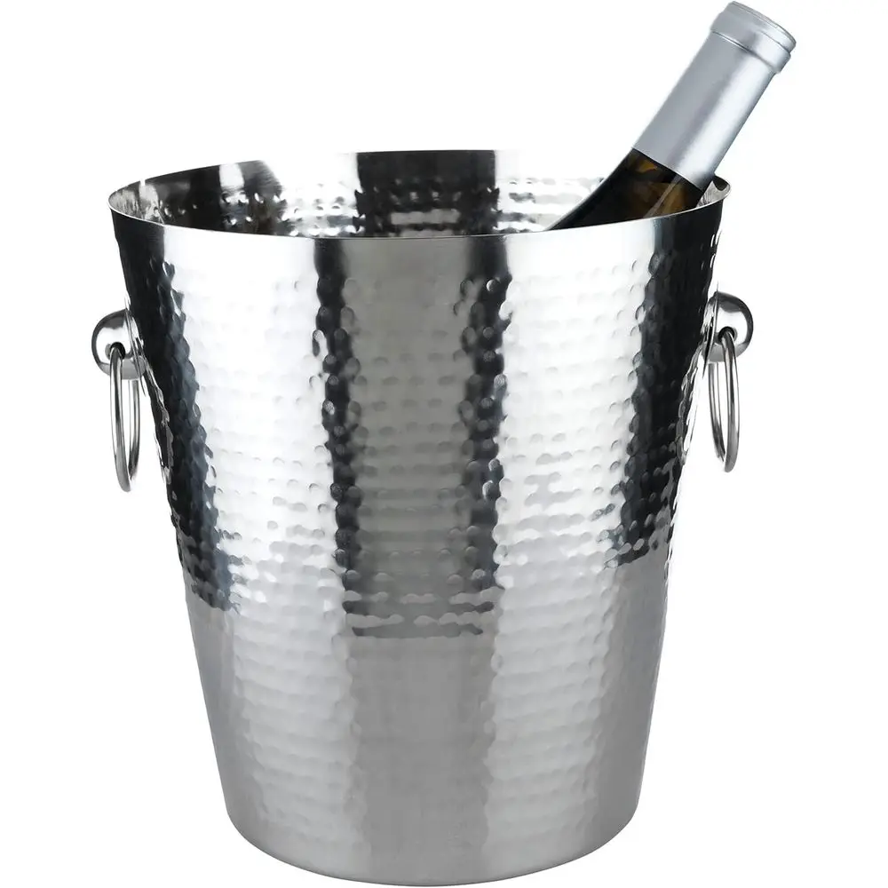 

Hammered Metal Ice Bucket, StainlSteel Beverage Drink Tub With Handles, Champagne, Wine, r and Cocktail Chiller, 5.35 Gallons, S