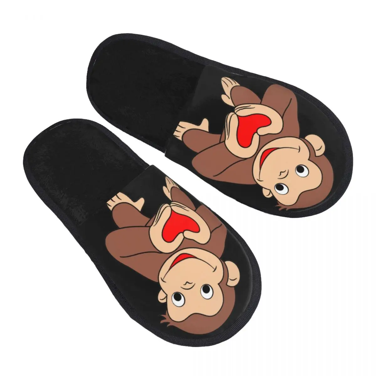 Zapatillas de invitados Curious George Is All Heart para dormitorio, Zapatillas de casa con estampado personalizado de mono, serie de TV