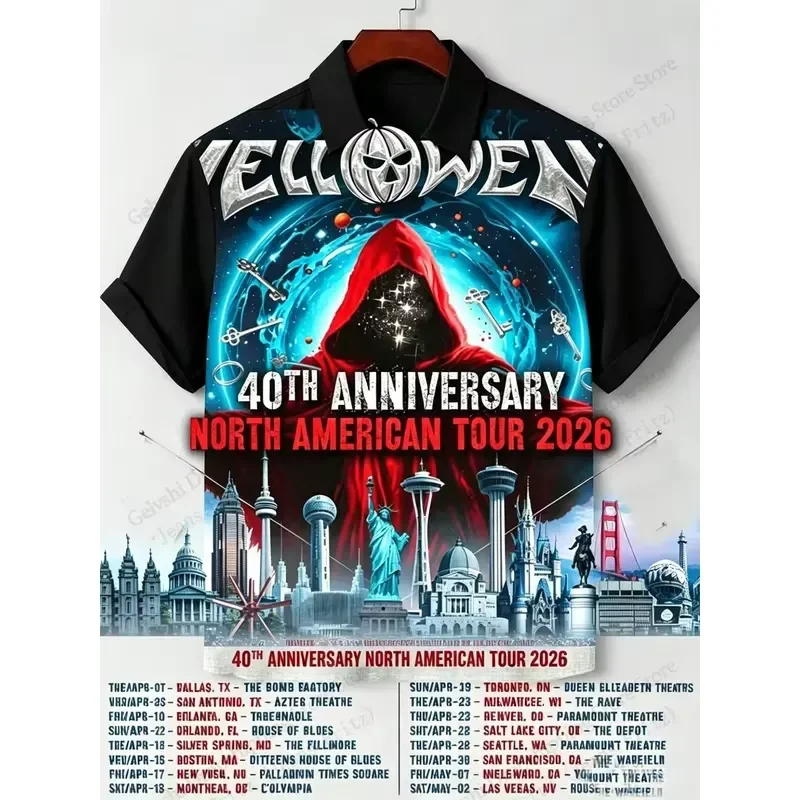 Camisa Havaiana de 3D para o 40º Aniversário da Banda de Halloween 2026, Moda Masculina e Feminina, Blusa Rock de Manga Curta com Abotoamento Simples