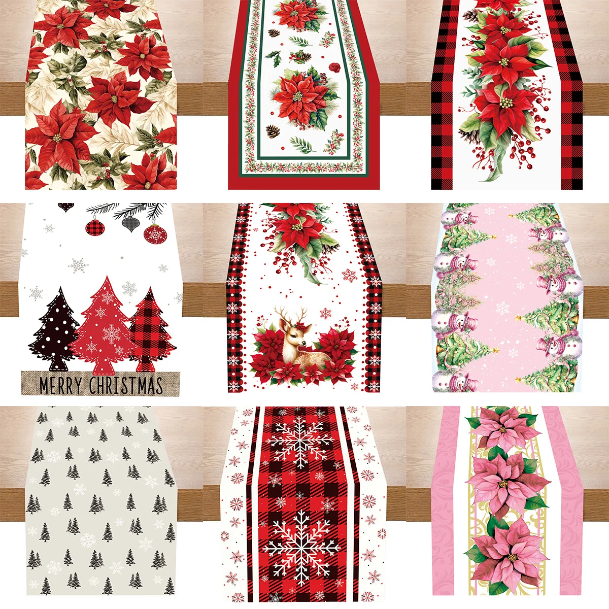 Christmas Table Runner Polyester Xmas Table Flag Cover 2024 Merry Christmas Decorations for Home 2025 New Year Table Runner