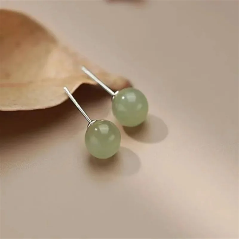 Senlissi- Retro Palace 6–12 mm natürliche Hotan-Jade-Ohrringe, 925er Sterlingsilber, Ohrstecker, 18 Karat Ohrringe für Damen, Schmuck, Geschenke – Detail 8