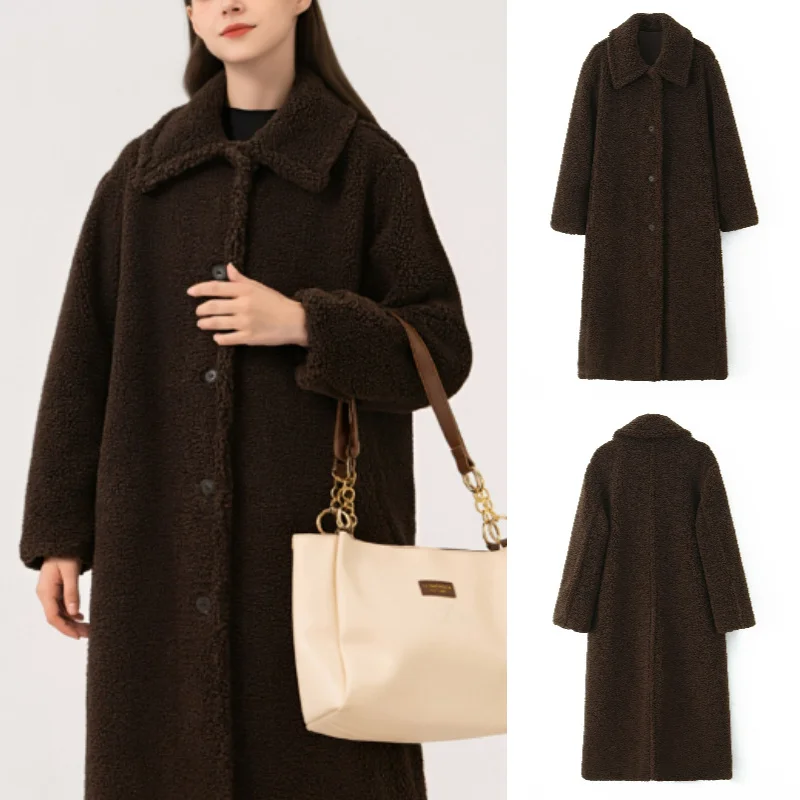 

2025 Fall Fashion Trend: Sexy and Popular Black European/American Style Wool Coat with Large Fur Collar and Belt - Long Version