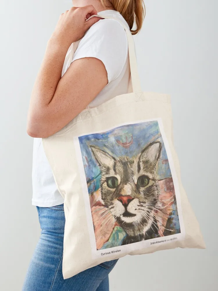 

Curious Winston _Cat Tote Bag Fabric bag Gift bag shopper woman foldable reusable