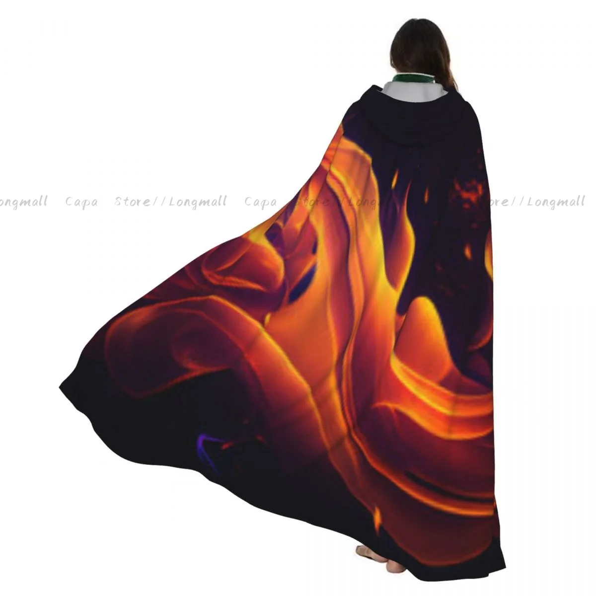 

Adult Halloween Abstract Fire Cloak Cape Hooded Medieval Costume Full Length Dress Coat