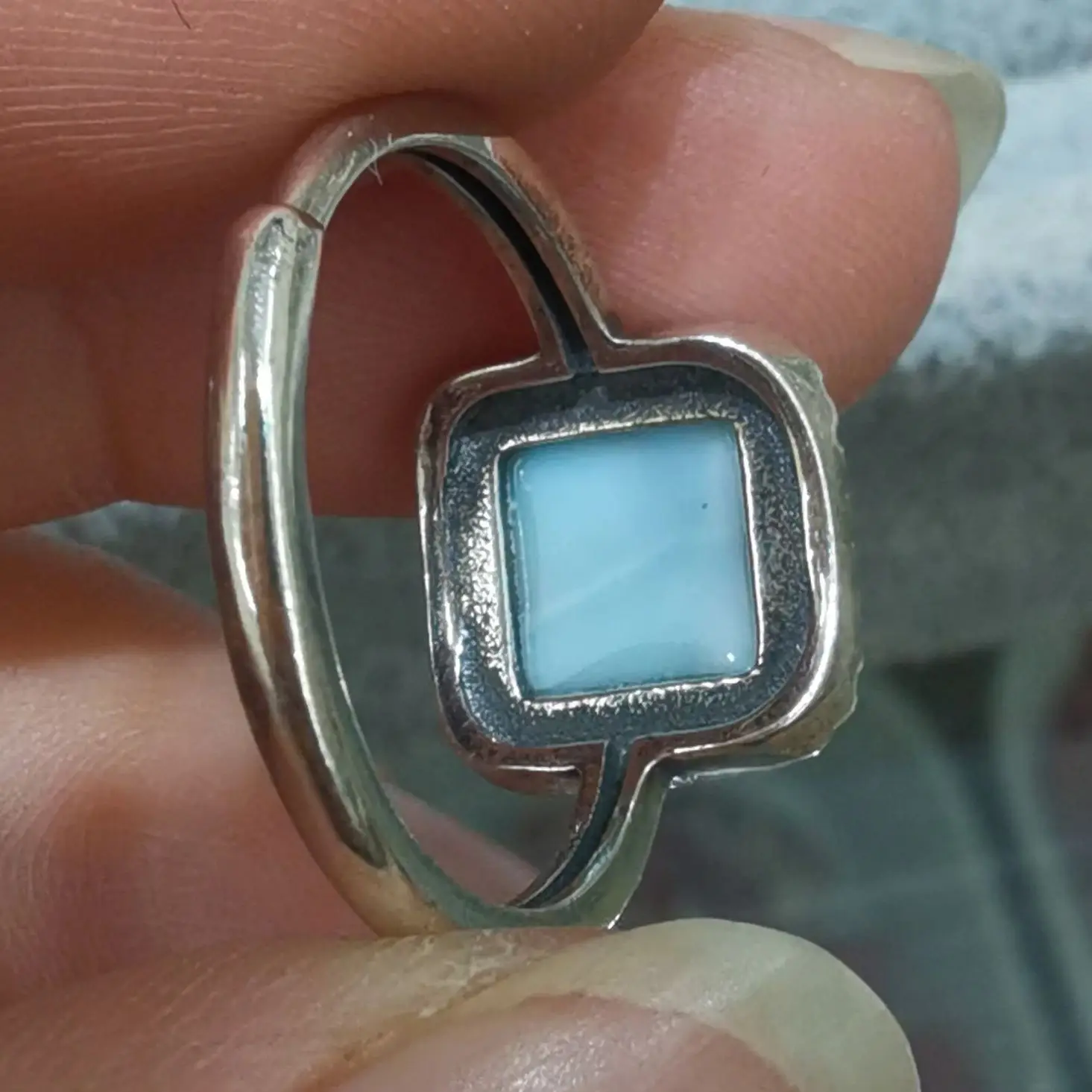 Solid 925 Sterling Silver Rings With Natural Larimar Gemstone Ring For Women Men Adjustable Size