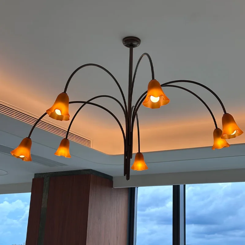 Modern Murano Glass Floral Chandelier Metal Brass Nickel Black Finish Dimmable Ceilings Lustre for Hotel