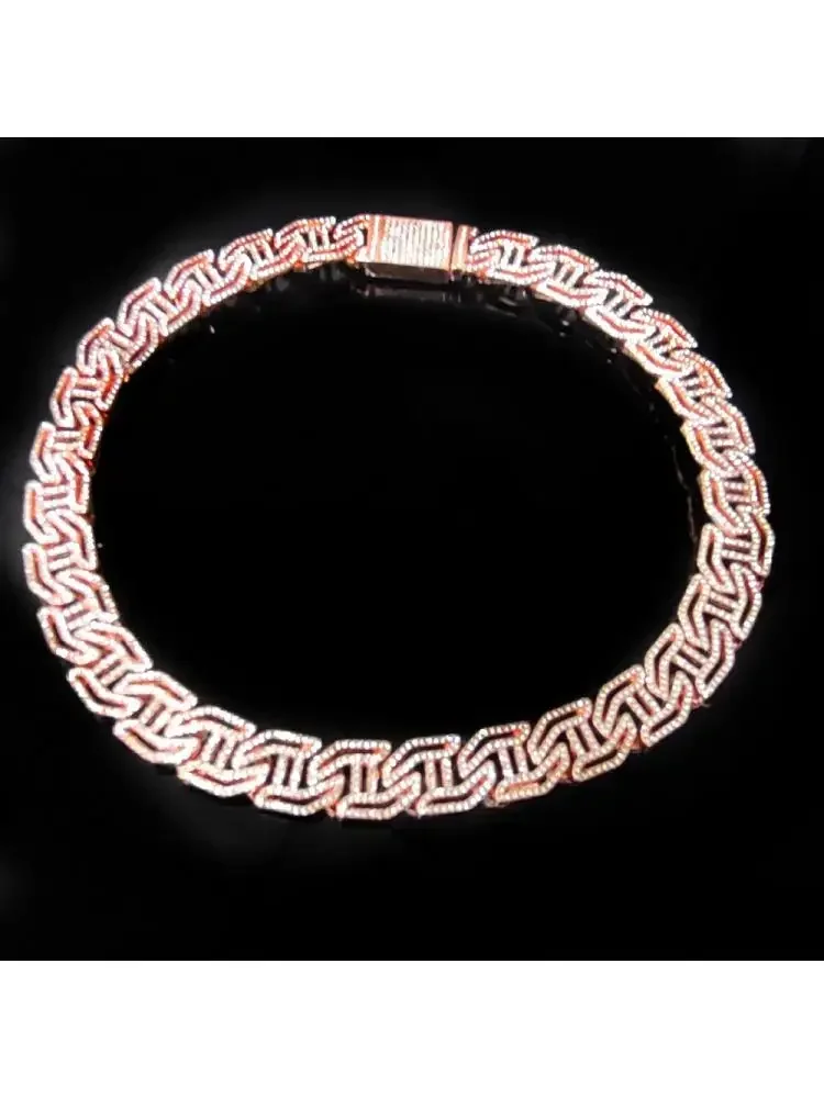 New 16mm Zircon Rhinstones Geometric Cuban Chain Ice Out Bling Rose Gold Silver Color Big Heavy Hip Hop Jewelry