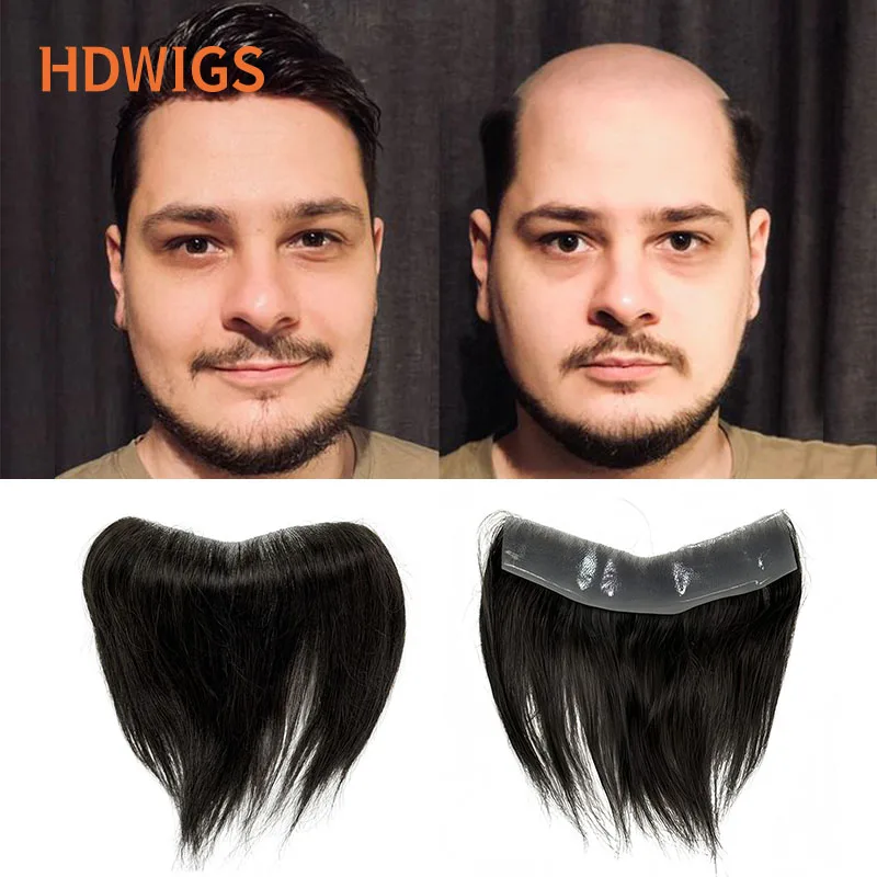 Straight Men Capillary Prosthesis Thin Skin Vloop Man Toupee Human Hair Wigs Full PU 0.08mm Natural Hairline Vstyle Hairpiece