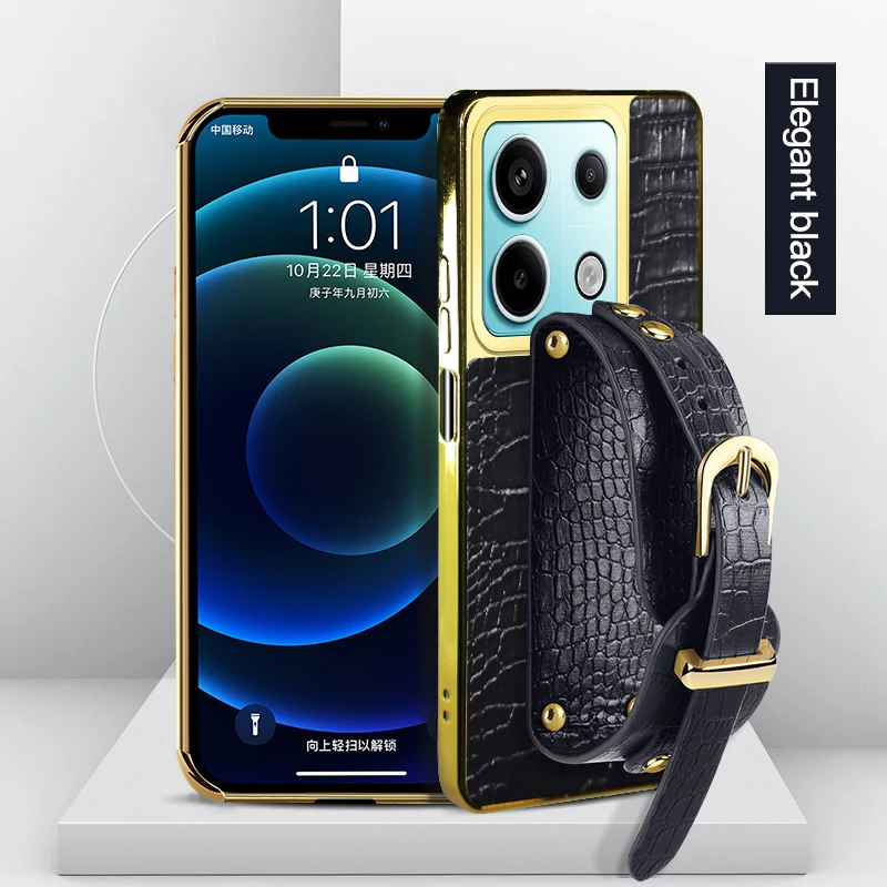 

Для Redmi Note 13 Pro Plus 13C 4G 5G с крокодиловым узором, текстурированный ремешок из искусственной кожи, силиконовые чехлы, мягкая задняя крышка, держатель для телефона