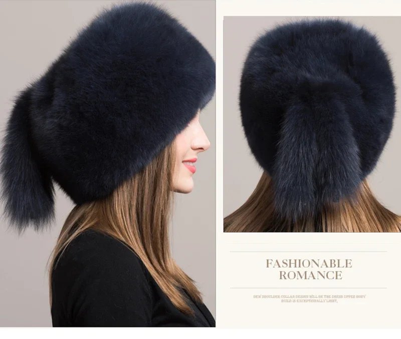 Winter Damen Echtpelz-Mütze Natürliche Modische Fuchspelz-Hüte Kopfbedeckung Russische Outdoor-Kappe Damen Verdickte Warme Pelzmützen – Detail 18