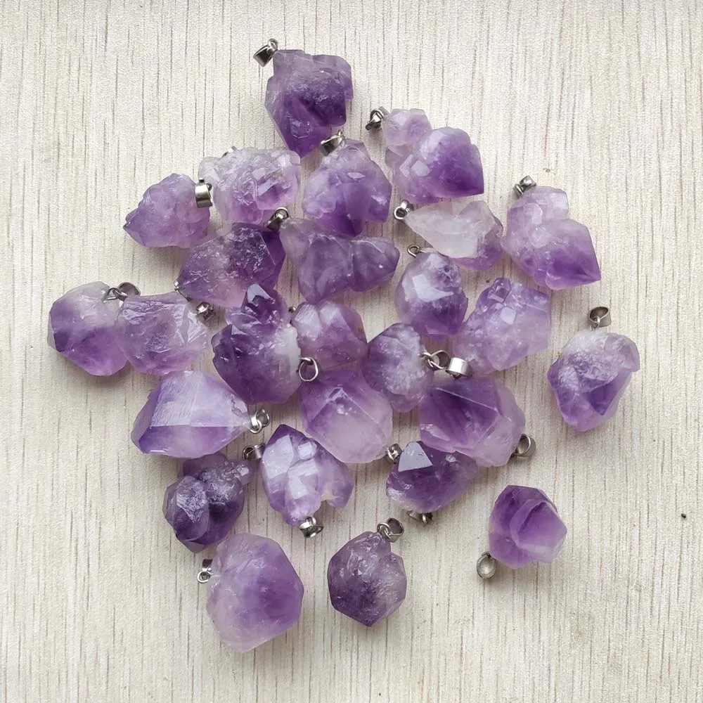 Natural Amethyst Stone Good Quality Hot Selling Irregular Shape Pendants for Jewelry Making 20pcs/Lot Wholesale Quick Shipping