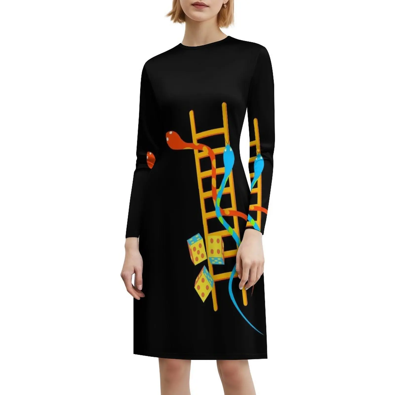 فستان بوهيمي بدون أكمام على شكل ثعابين وسلالم للنساء مطبوع فساتين حفلات الشاطئ Moksha Patam Board Game ألعاب كلاسيكية للسيدات #6