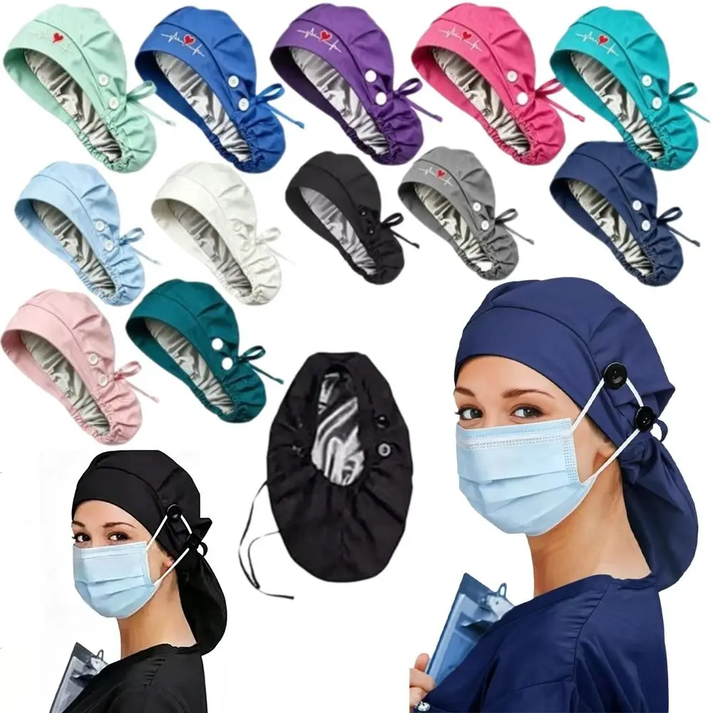 Nurse Cap Extra Large Scrub Cap Satin Lining Oversized Surgical Hat Matte Fabric Comfortable Elastic Head Cover For Dentist