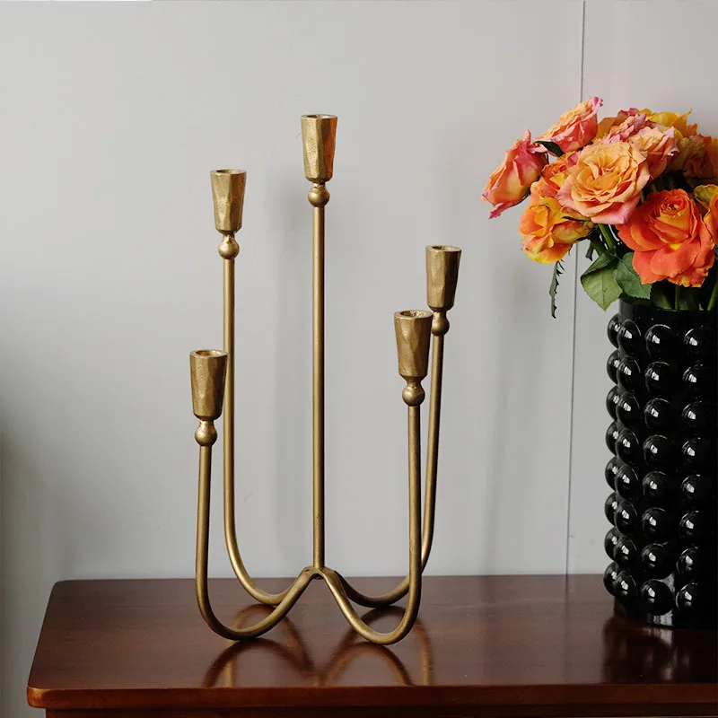 

5-Candle Cast Iron Metal Candelabra Candlestick Holders Taper Candle Holder Wedding Event Candelabra Candle Stand Brass Gold