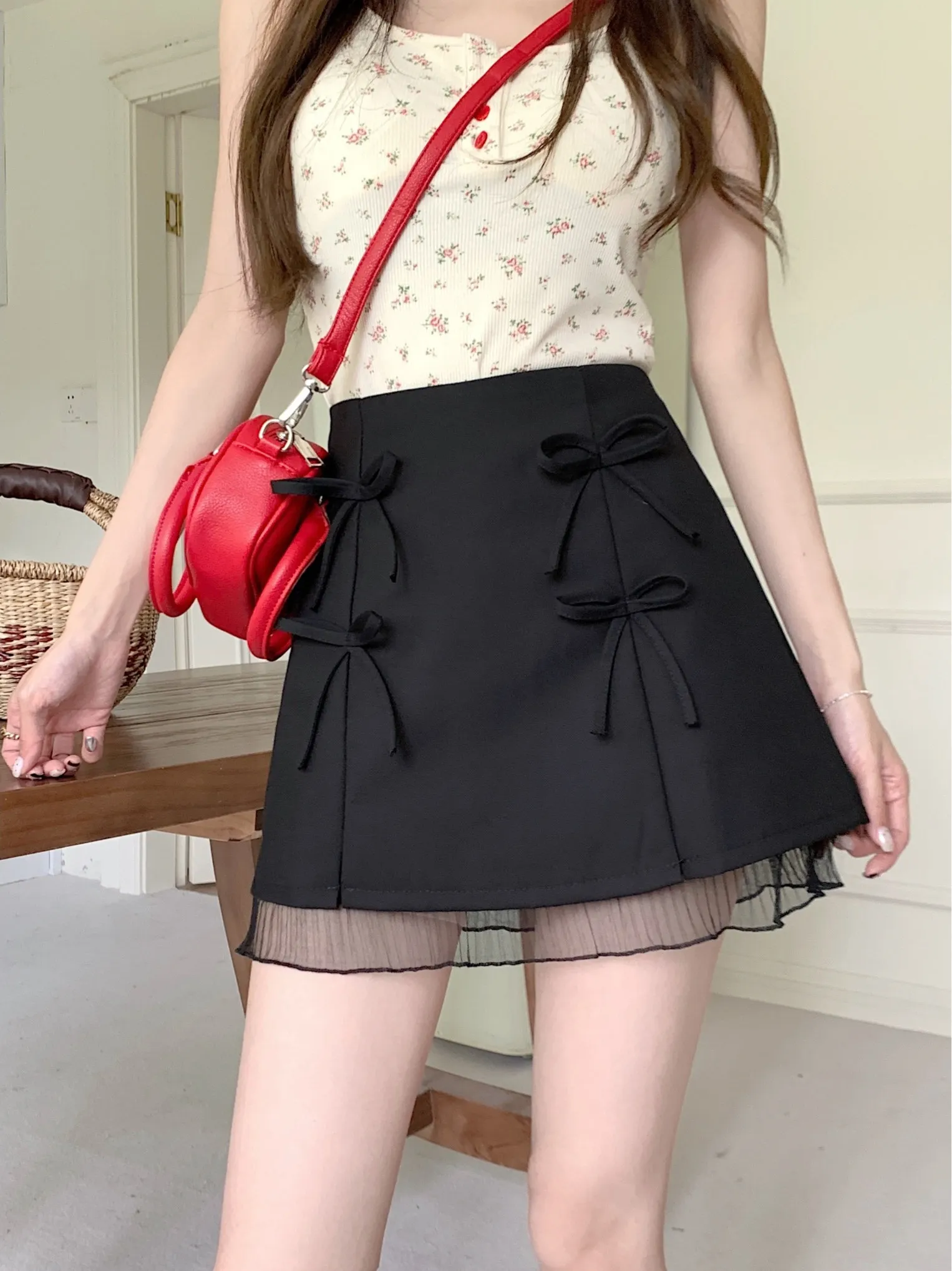 

Юбка А-силуэта с высокой талией и кружевными вставками, женская модная короткая юбка больших размеров для весны и лета, стройнящая фигуру