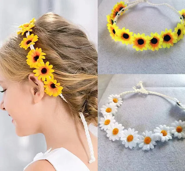 Bohemian Daisy Flower Wreath, Sunflower Headpiece, Suitable for Brides, Photo Props, Wedding Bride Flower Wreath