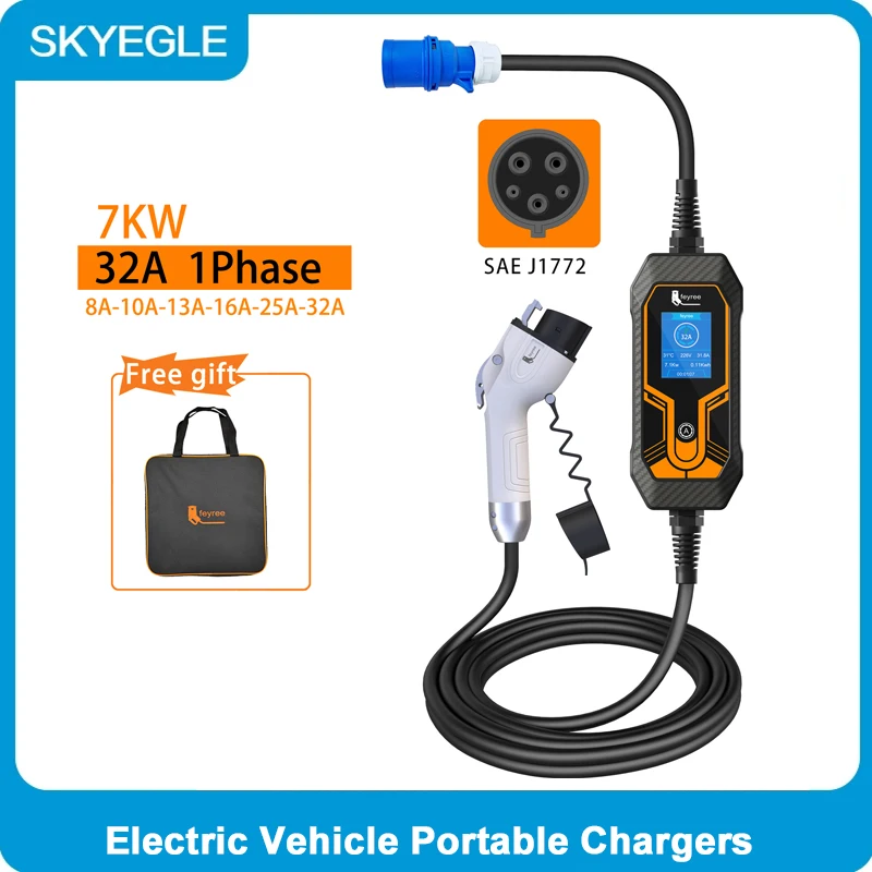 

Portable EV Charger Type2 IEC62196-2 7KW 1 Phase CEE IEC Type1 J1772 EVSE Fast Charging Cable Home Charging Station 5M Cable