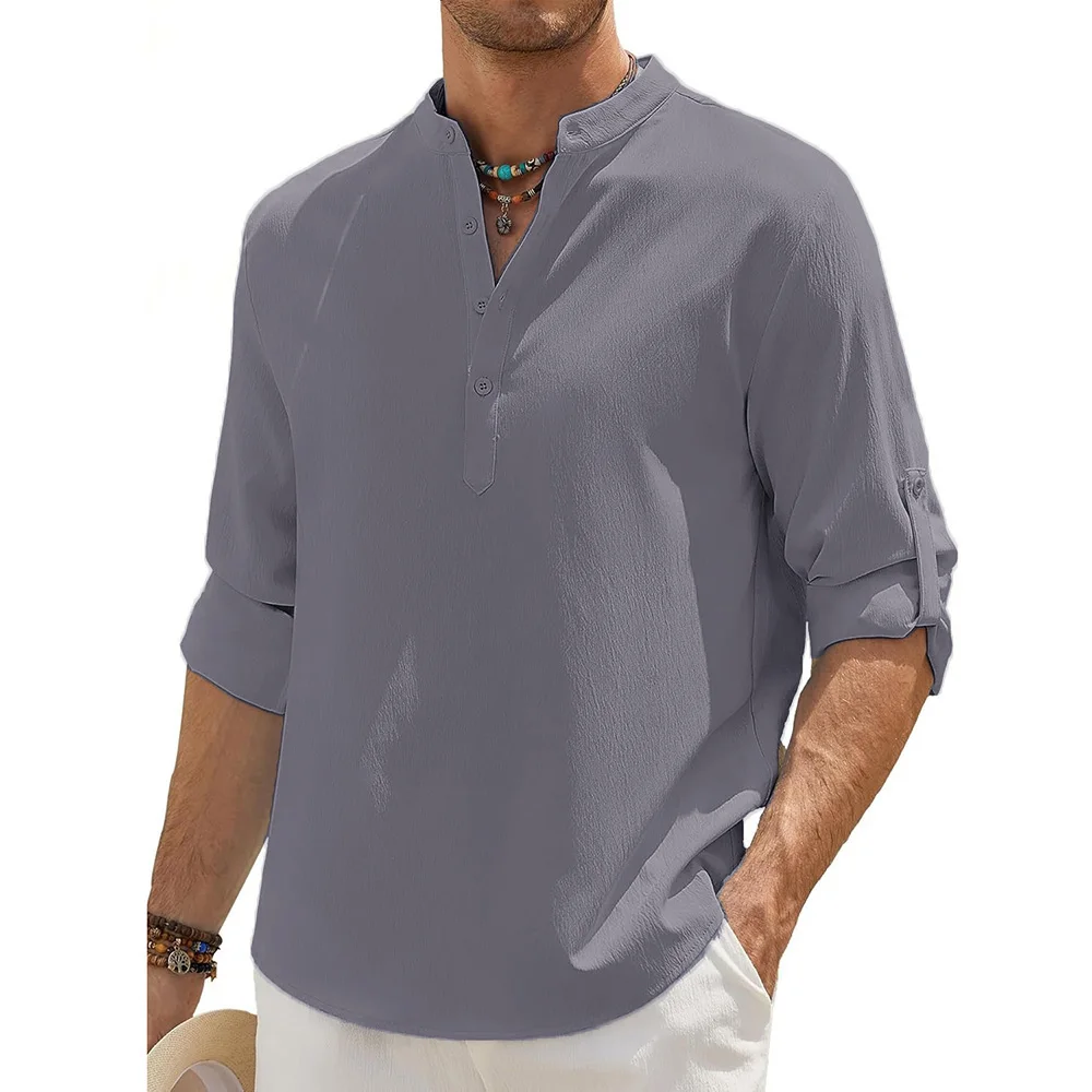 King Billion Men Cotton Linen Henley Shirt 6