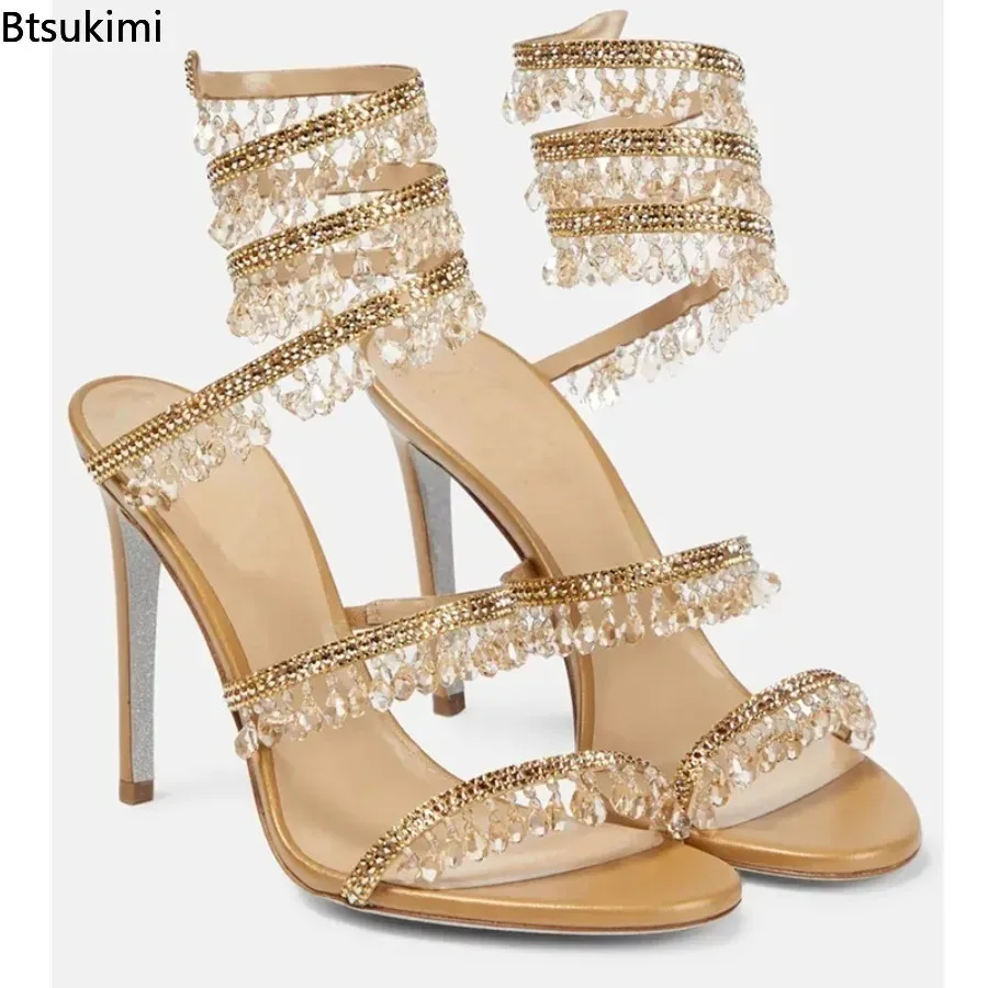 New Summer Women's Colored Diamond Pendant High Heel Sandals Rhinestone Tassel Fashion Green Sole Party Party Party Ladies Shoes image 5