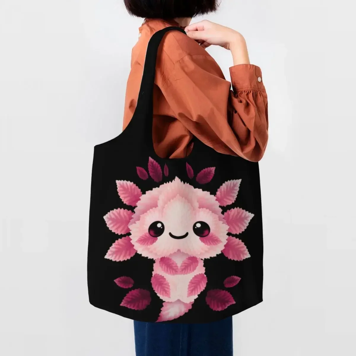 

Axolotl Of Leaves Shopping Tote Bags Recycling Salamander Animal Grocery Canvas Shopper Shoulder Bag Photography Handbags