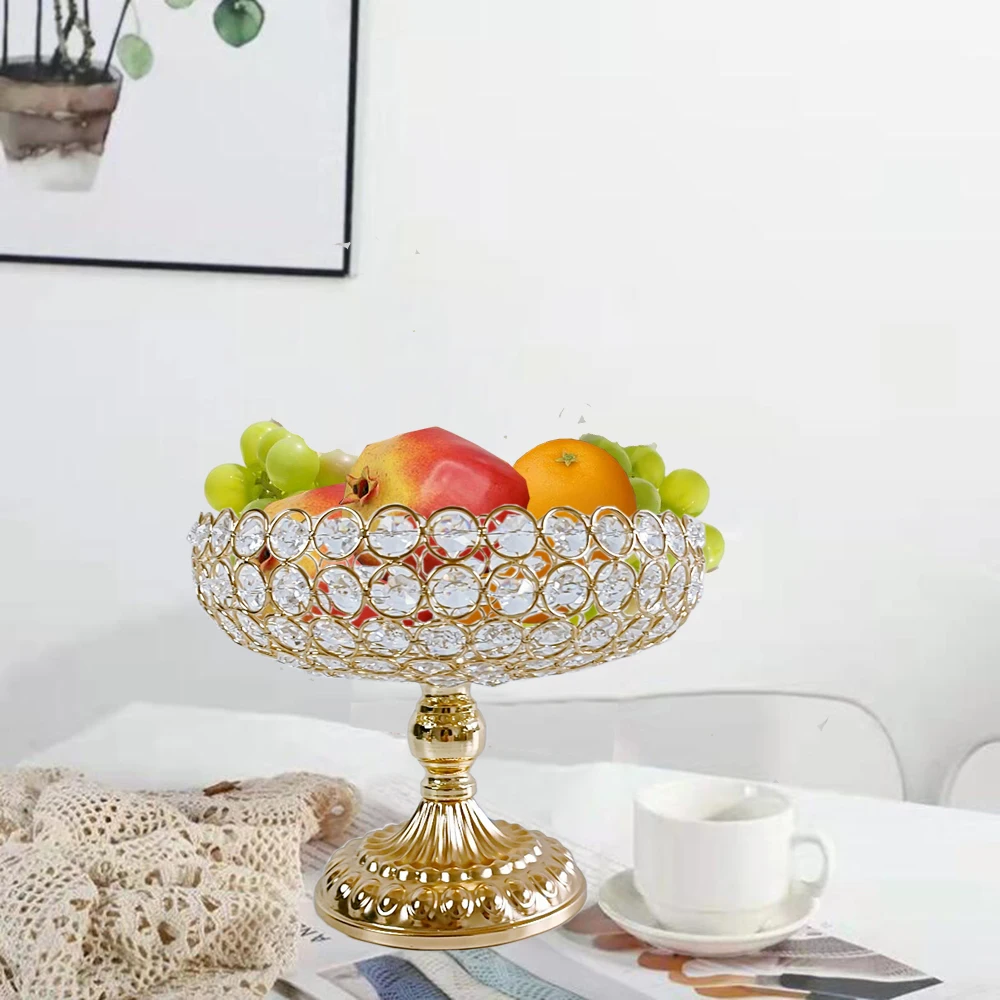 1pcs Crystal Fruit Gold living room fruit decoration plate wedding cake stand golden Wedding Centerpieces for Tables Dining