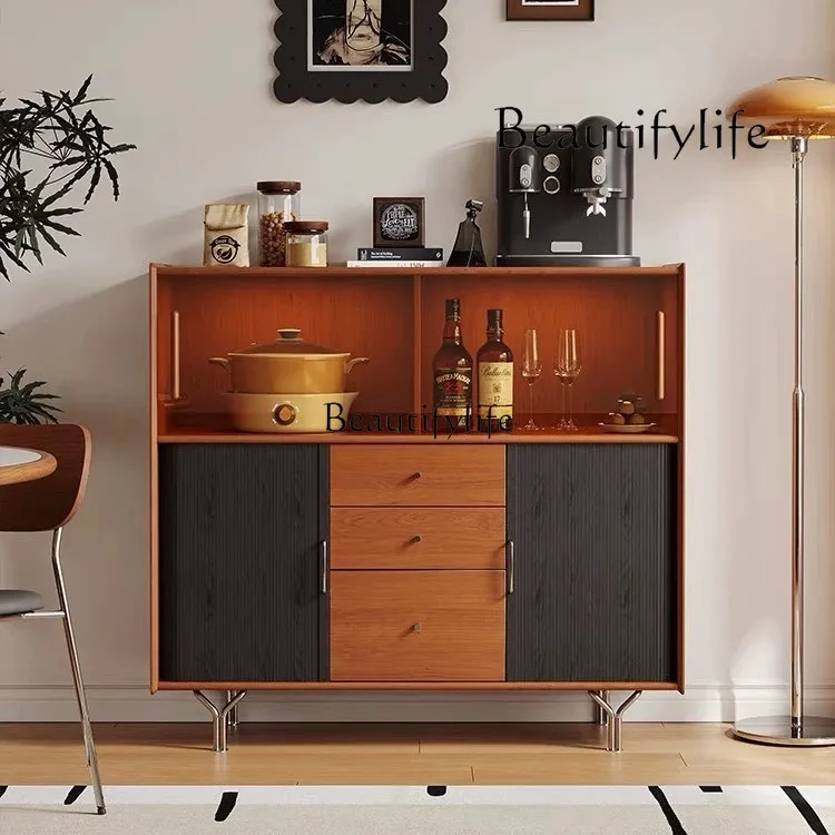 

Medieval solid wood dining side cabinet integrated cabinet against wall living room modern simple advanced storage tea cabinet