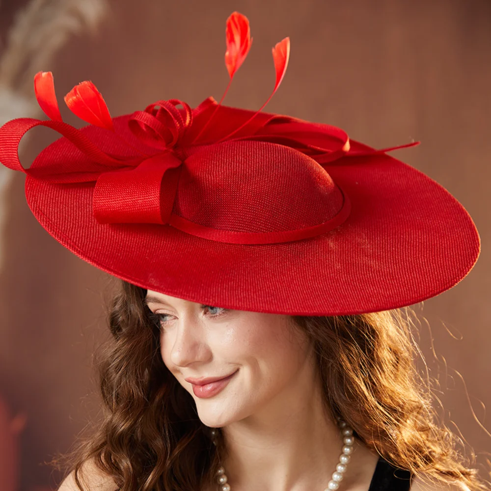 New Wide Brim Women Fascinator Hats Vintage with Headband Derby Hat Large Elegant Tea Party Hat for Derby Event