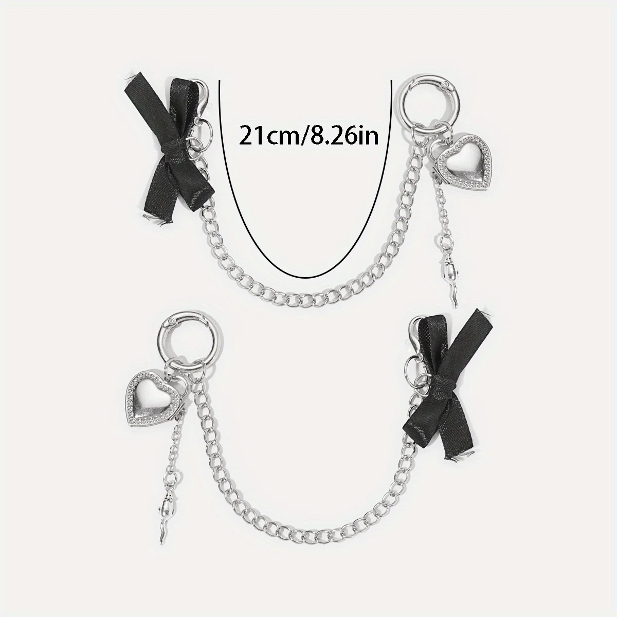 2Pcs Y2K Gothic Rhinestone Heart Pendant Multi-layer Shoe Chains, For Women Daily Outfit, Halloween Party and Gifting
