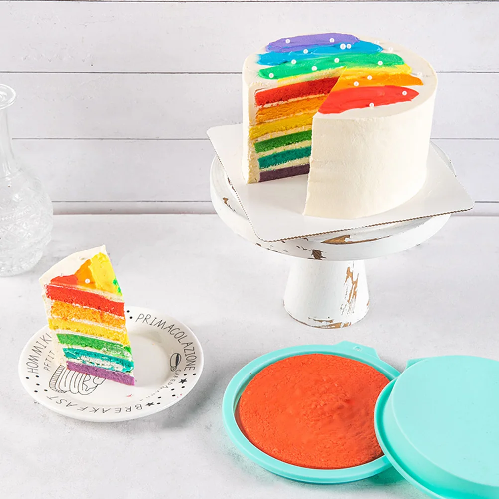 

4pcs Rainbow Cake Molds Silicone Round Baking Pans Green Light Pink Oven Microwave Fridge Safe Lightweight Non-Stick Easy