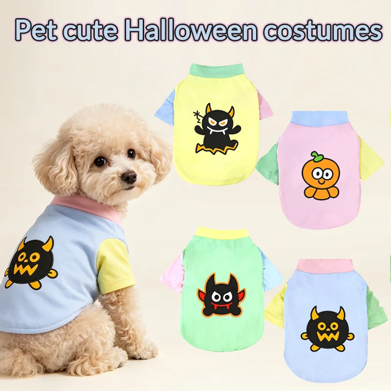 Pet Halloween T-shirt Cute Pumpkin Patterned   Autumn Daily Casual Wear Suitable For Bichon Frise Bulldog Daily Walking
