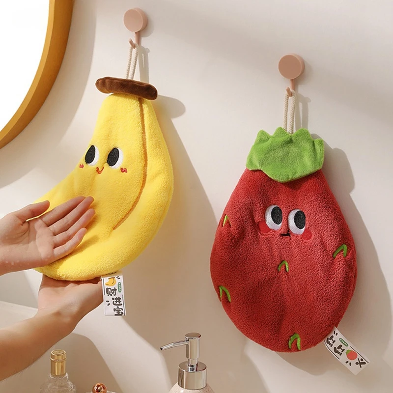 Kitchen Towels Cute Hand Towel Fruit Absorbent Hanging Towel Quickly Dry Hand Towel for Bathroom Hanging Towel Cleaning Cloth