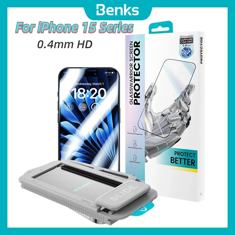 Benks GlassWarrior Sapphire Coating Screen Protector for iPhone 15 Pro Max Apple 15Plus Smudge Resistant High Alumina Glass Film