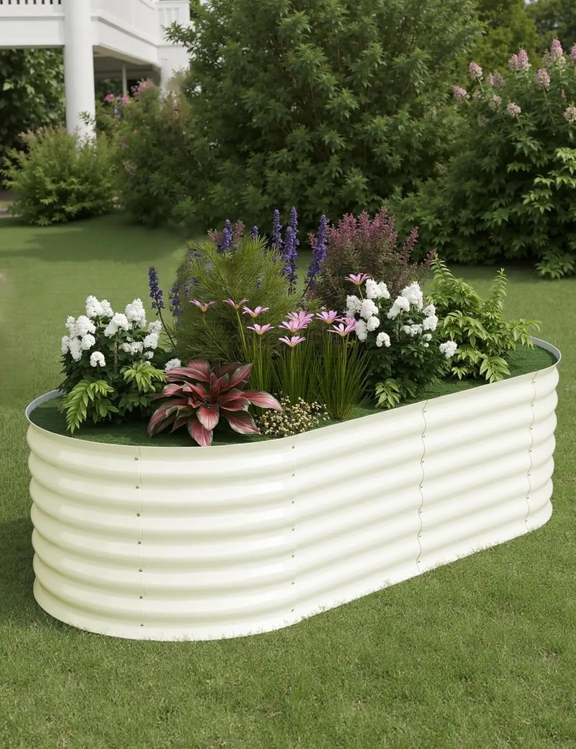 

Galvanized Raised Garden Bed Outdoor, 6x3x2 ft Oval Metal Planter Box for Flowers, Vegetables, Herbs- Beige