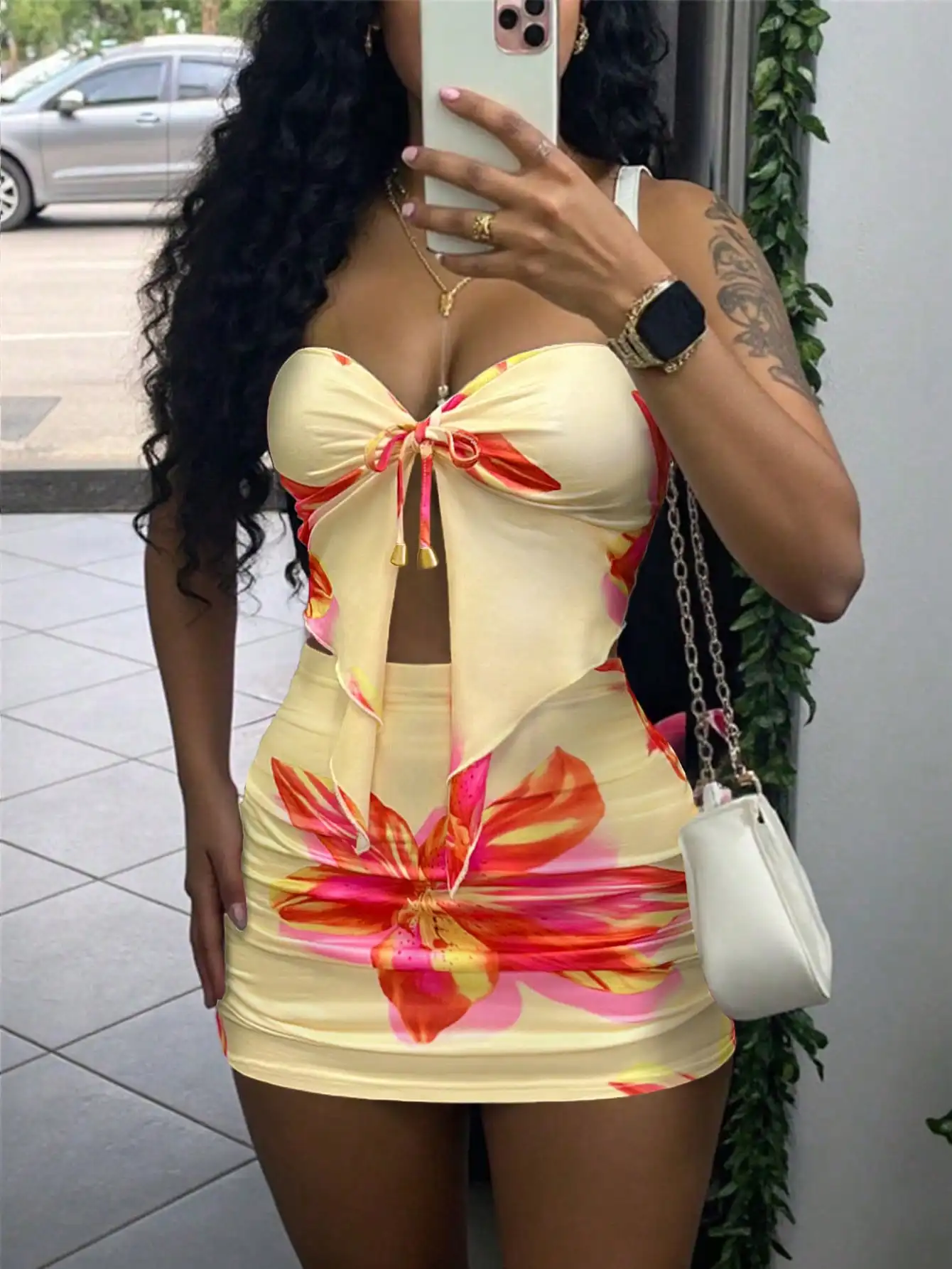 

Женский летний комплект из двух предметов с цветочным принтом, без бретелек, с драпировкой и бантом спереди, сексуальный наряд для пляжного отдыха