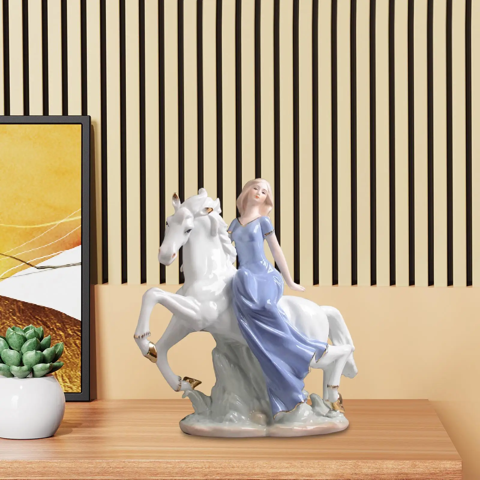 Porcelain Figurine Horse Riding Girl Statue Birthday Gift Decorative Sculpture Ornament for Indoor Bedroom Hallway Desktop